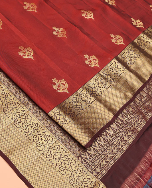 Amber Vasundhara Lite Silk Mix Saree Finely Crafted with Floral Buttas, Complemented by a Contrast Border of  Floral and Jaal Designs in Zari, Pallu Adorned with Intricate Designs, and a Contrast Blouse