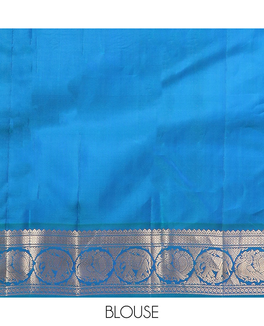 Green zari buttas silk saree, contrast border of banaras, mayil kann, round mayil, and round yaanai designs, and jaal pallu