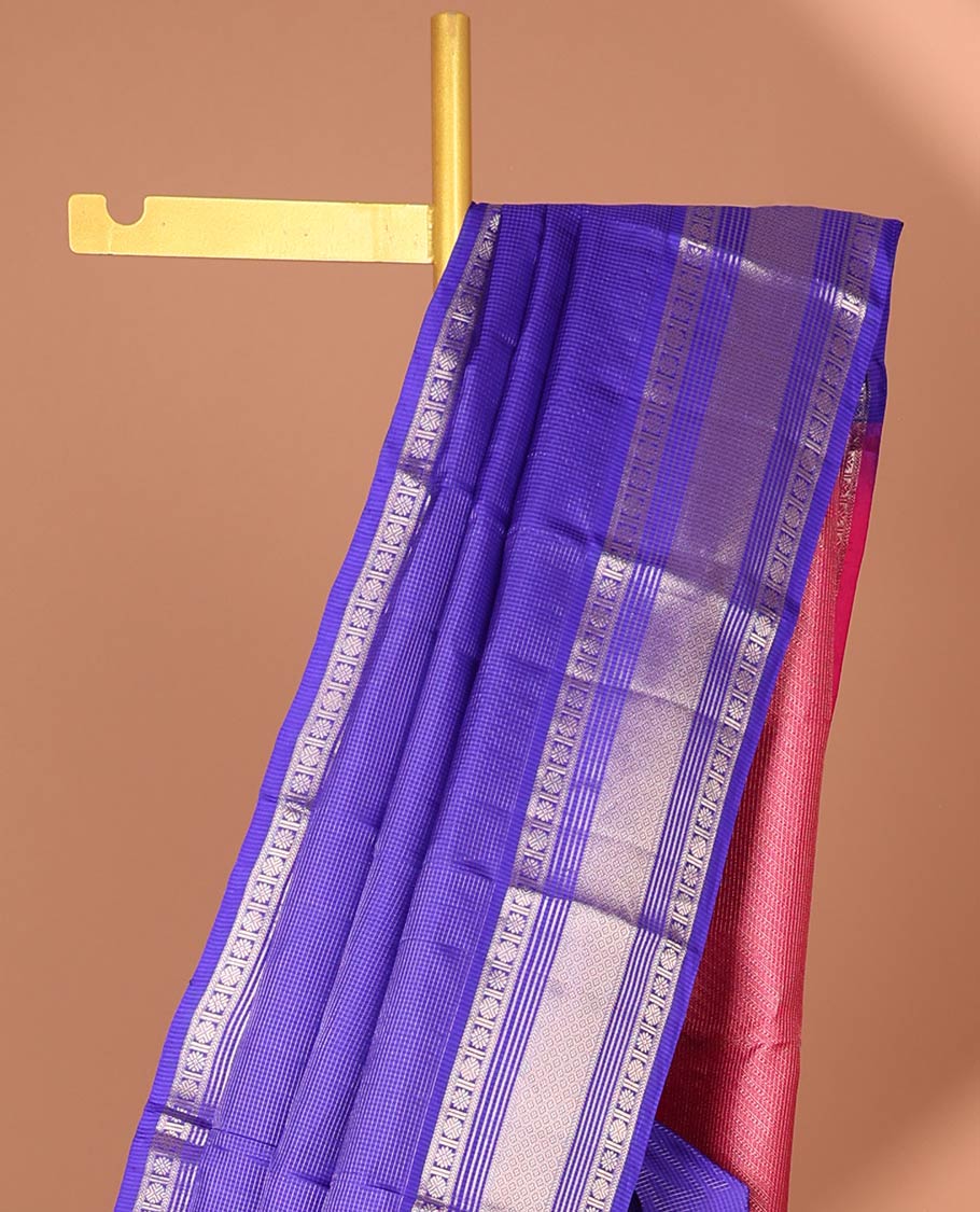 Blue checked silk saree with self traditional zari border & striped zari design pallu