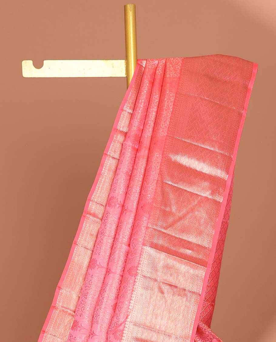 Red floral jacquard kancheepuram silk saree with self zari design & taditional zari design pallu