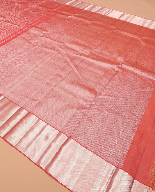 Red jacquard kanchipuram silk saree, zari border, and zari-rich pallu of vanki designs