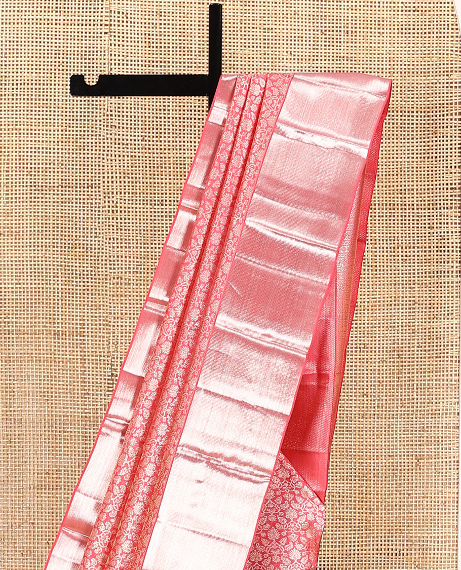 Red jacquard kanchipuram silk saree, zari border, and zari-rich pallu of vanki designs