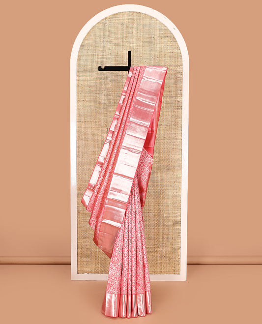 Red jacquard kanchipuram silk saree, zari border, and zari-rich pallu of vanki designs