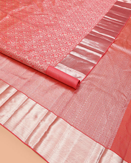 Red jacquard kanchipuram silk saree, zari border, and zari-rich pallu of vanki designs