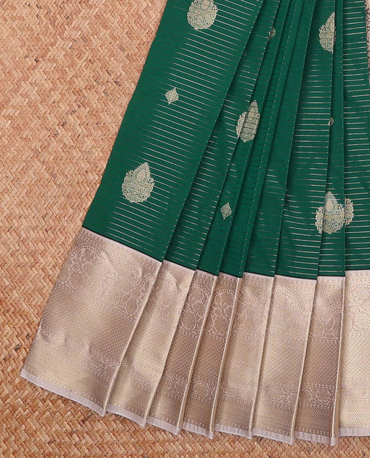 Green zari buttas gift saree, contrast traditional zari  design border, and jaal pallu