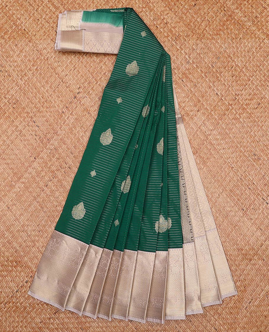 Green zari buttas gift saree, contrast traditional zari  design border, and jaal pallu