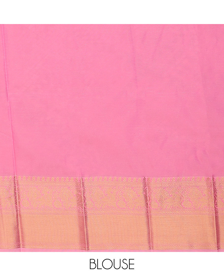 Green thilakam peacock buttas and striped budget silk saree, contrast traditional zari border, and intricately woven pallu