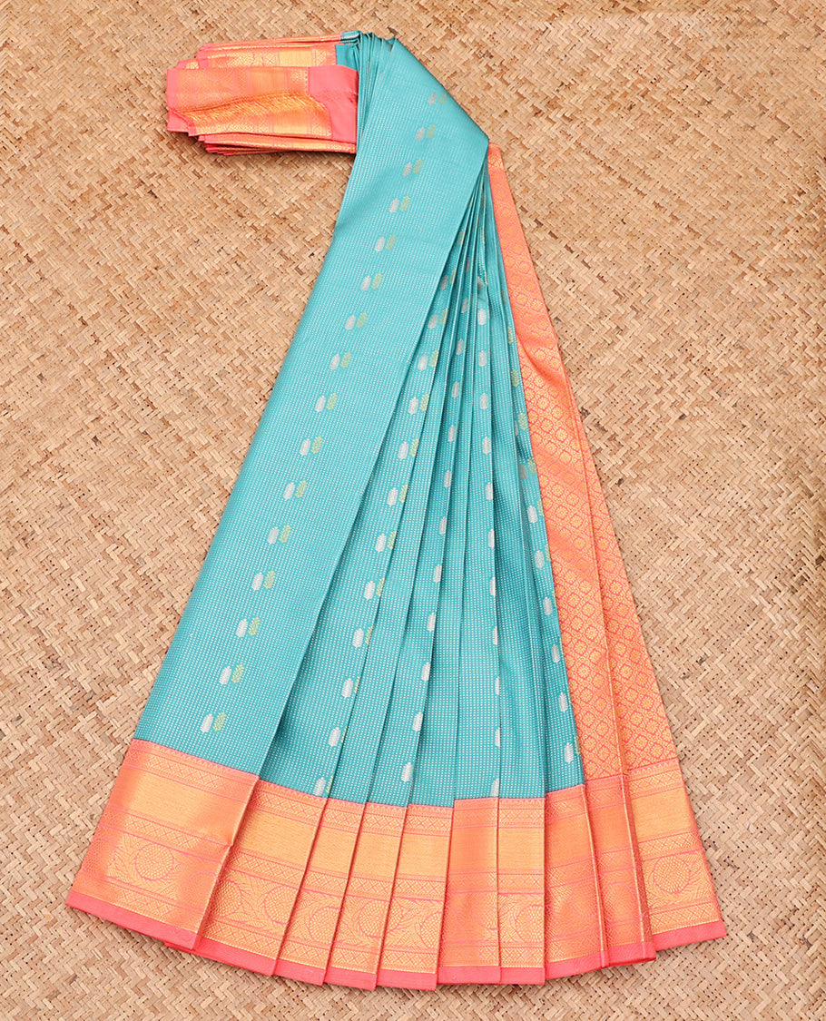 Blue Budget Silk Saree, Subtly Sparkled With Buttas and Stripes All Over Its Body, Complemented by Contrast Border of Traditional Zari Designs, Grand Jaal Pallu and Paired with a Contrast Blouse