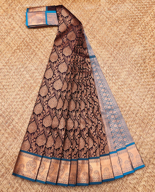 Brown Budget Silk Saree, Masterfully Woven with Jacquard, Complemented by Contrast Traditional Zari Border, Jaal Pallu, and a Contrast Blouse