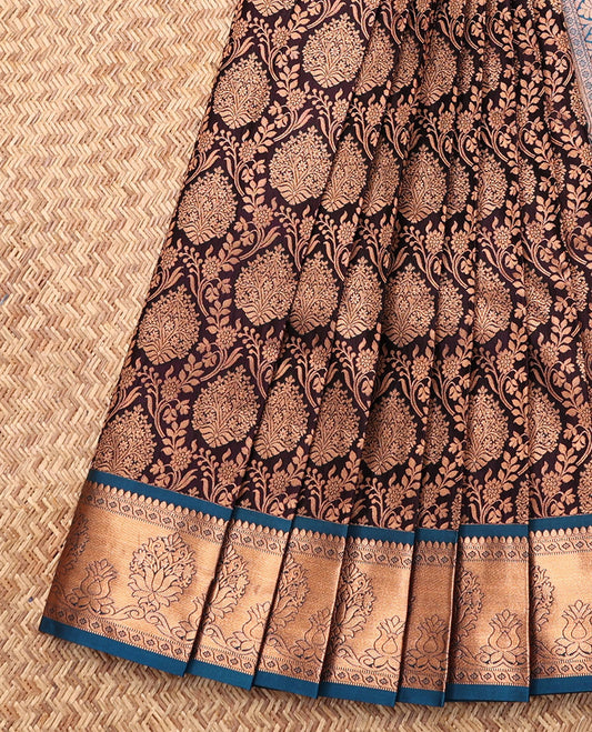 Brown Budget Silk Saree, Masterfully Woven with Jacquard, Complemented by Contrast Traditional Zari Border, Jaal Pallu, and a Contrast Blouse