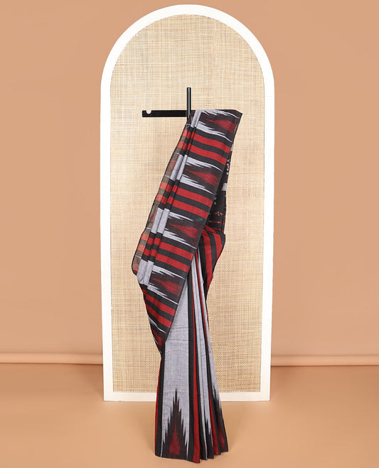 Borderless multi-color striped ikkat cotton saree with intricate design pallu