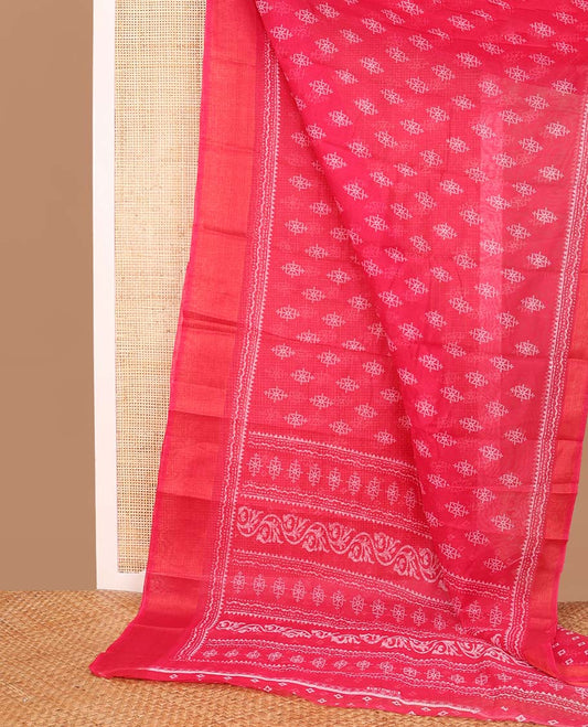Pink geometric motifs budget cotton saree with self floral design border & geometric, floral design pallu