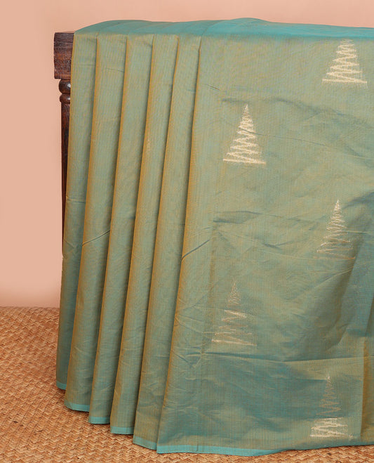 Borderless Green temple buttas Combatiore cotton saree, intricately designed pallu