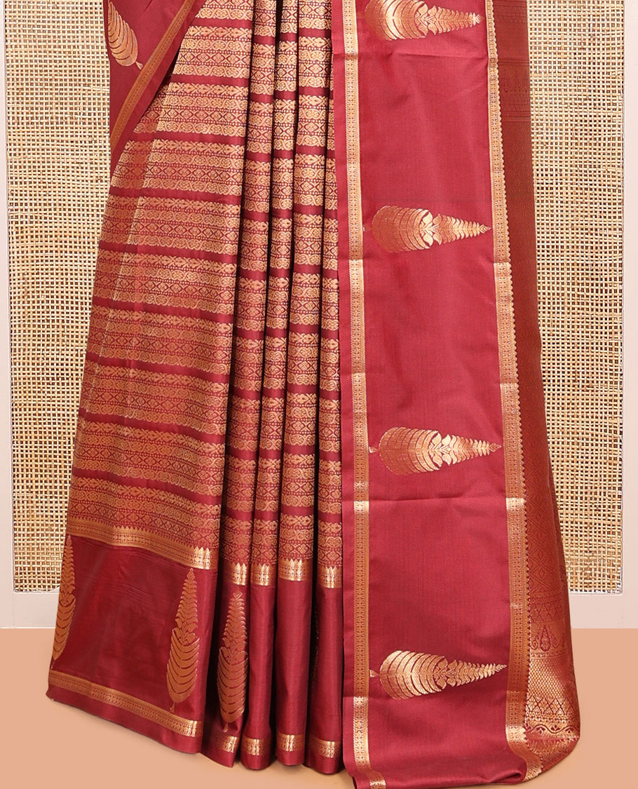 Dark Maroon Jacquard Budget Silk Saree, Zari Traditional Border, Jaal Pallu, and Jacquard Blouse