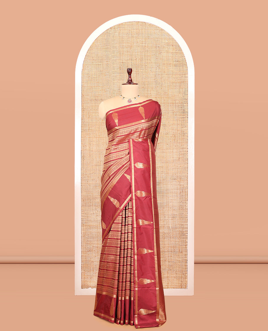 Dark Maroon Jacquard Budget Silk Saree, Zari Traditional Border, Jaal Pallu, and Jacquard Blouse