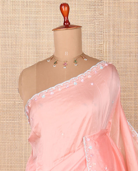Pink floral motifs sequin & stone embroidered designer saree,scallop embroidered border & heavy sequins embroidery border