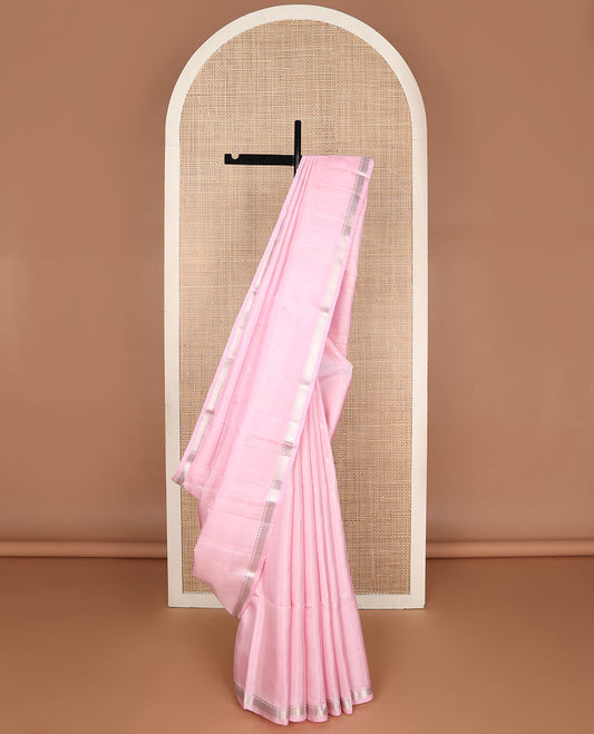 Pink zari buttas soft silk saree, zari piping border & geometric patterns zari pallu