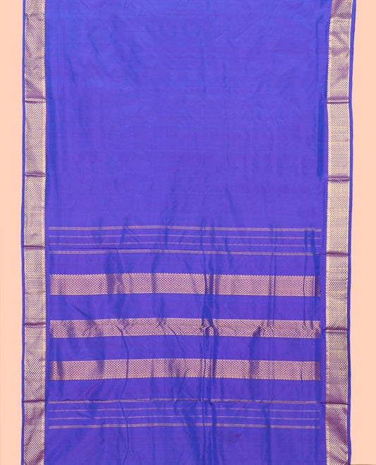 Blue Plain Nine-Yard Pure Silk Saree