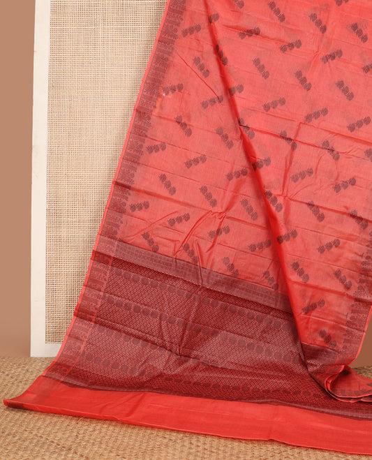 Dark peach floral zari buttas tussar saree, zari border & pallu of floral buttas & jaal design