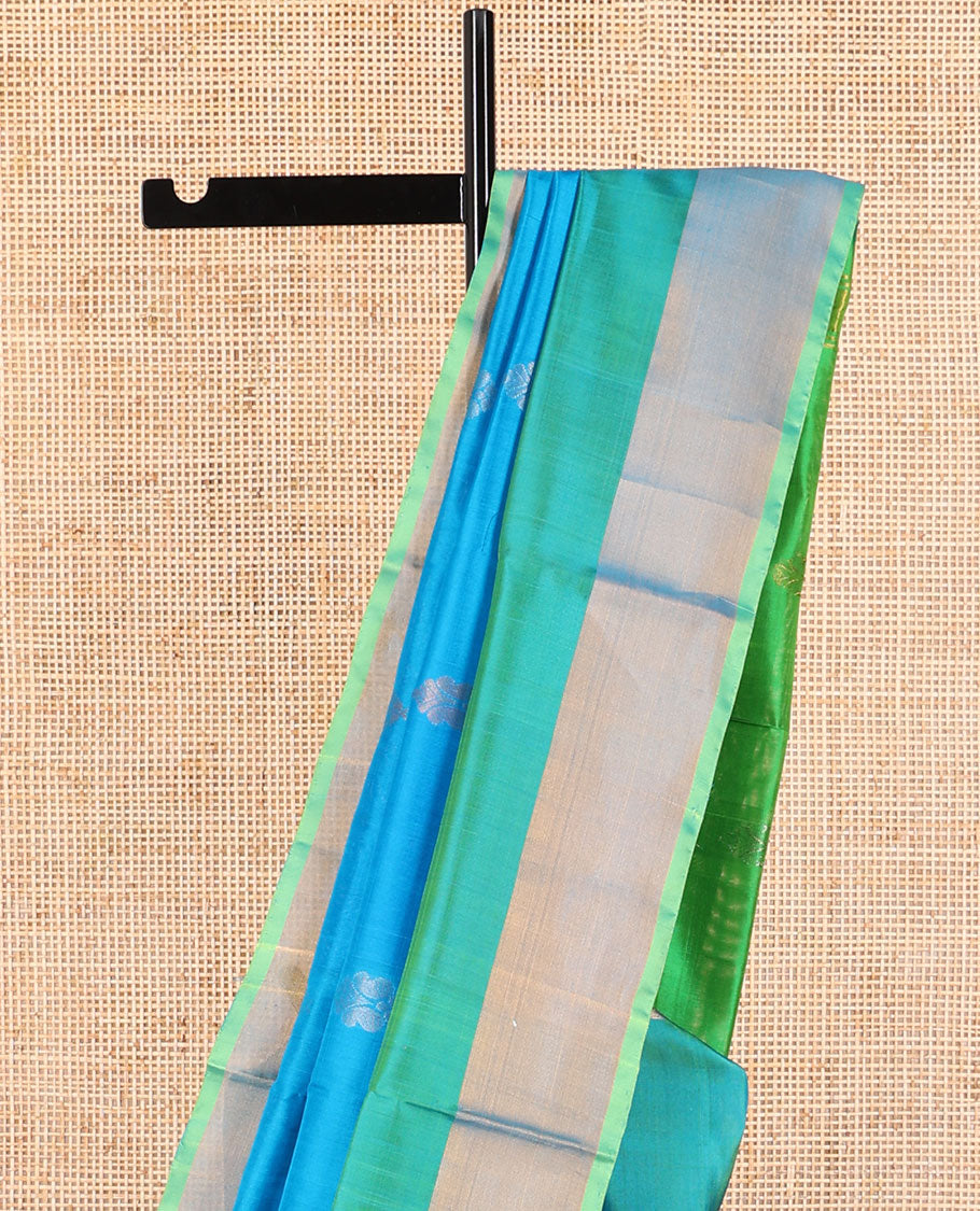 Blue floral motifs uppada saree with contrast zari design border & striped, floral design pallu