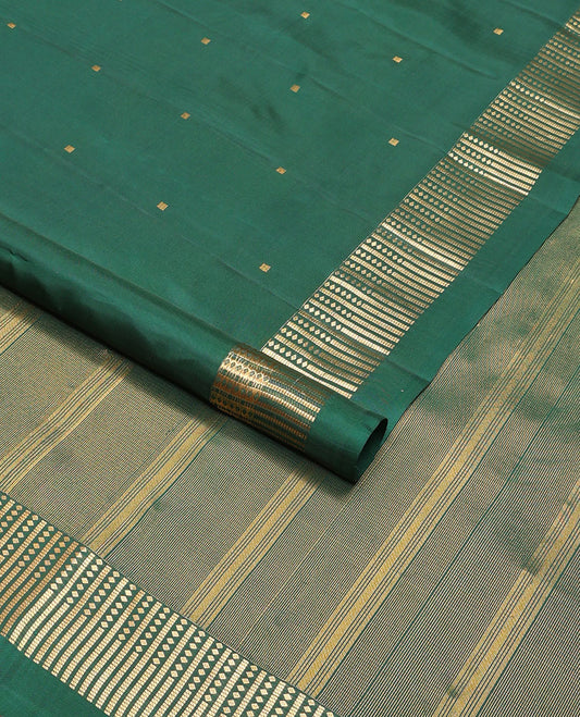Dark green square buttas vasundhara elite silk saree with self striped border & pallu of stripes