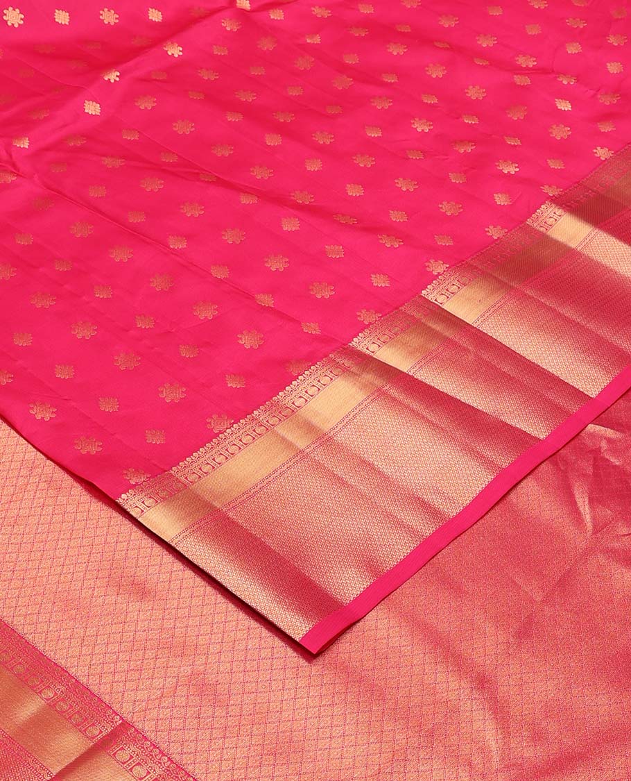Pink zari buttas Vasundhara silk mix saree, traditional zari design border, and jaal pallu