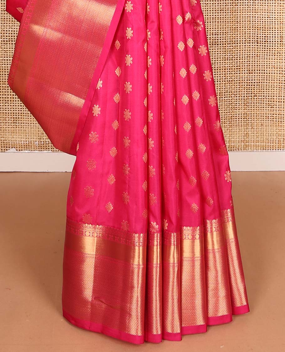 Pink zari buttas Vasundhara silk mix saree, traditional zari design border, and jaal pallu