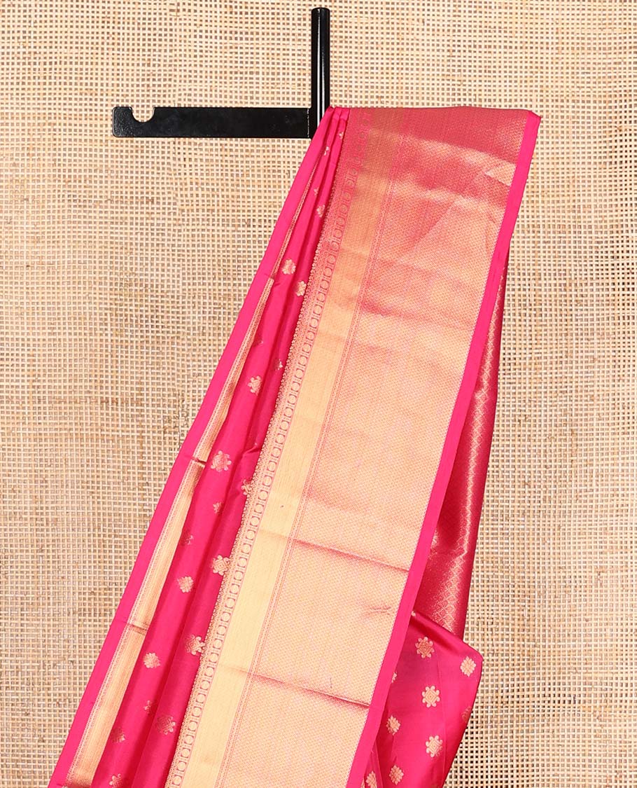 Pink zari buttas Vasundhara silk mix saree, traditional zari design border, and jaal pallu