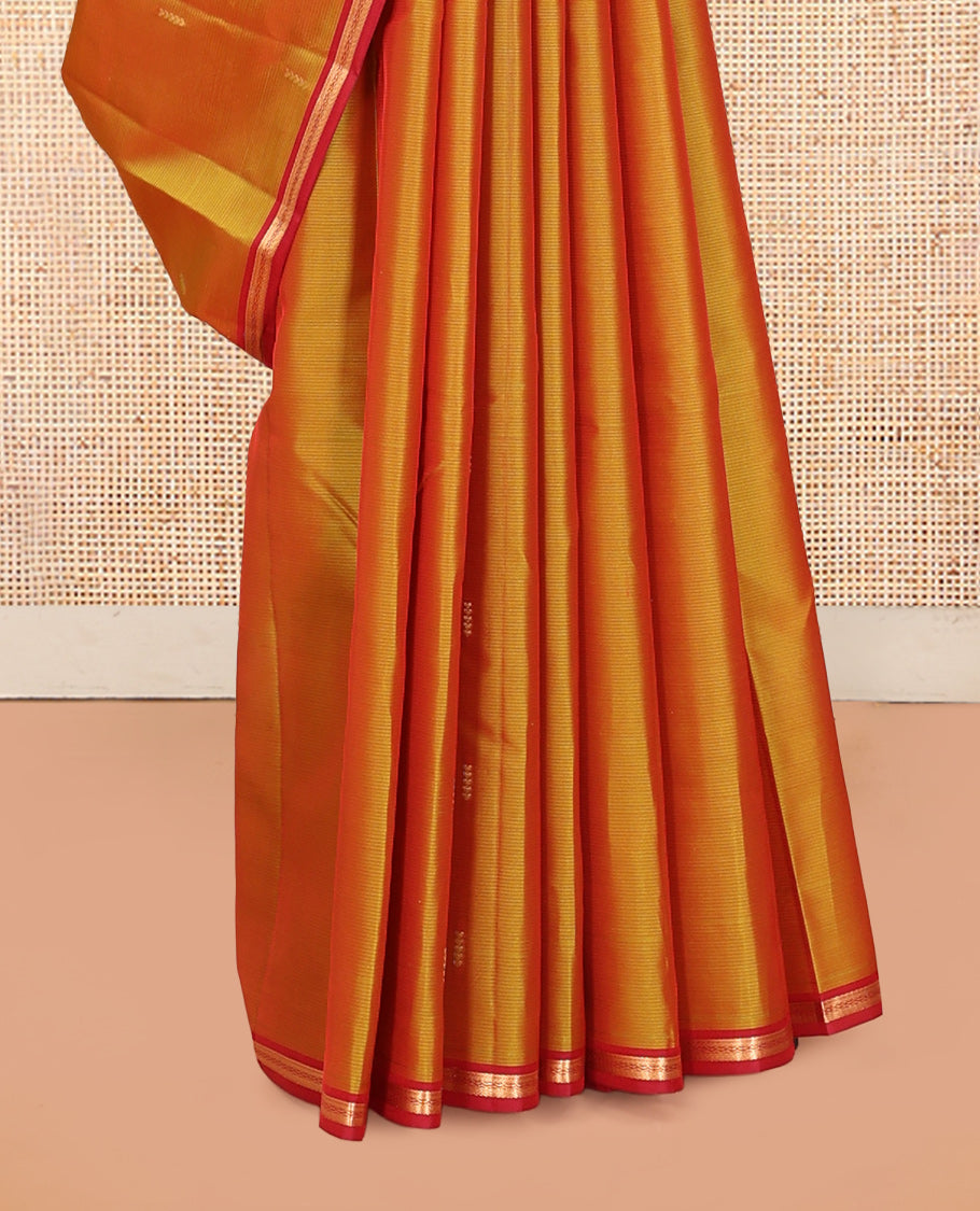 Orange Zari Buttas Vasundhara Lite Silkmix Saree, a Contrast Piping Border, Jaal Pallu, a Contrast Blouse