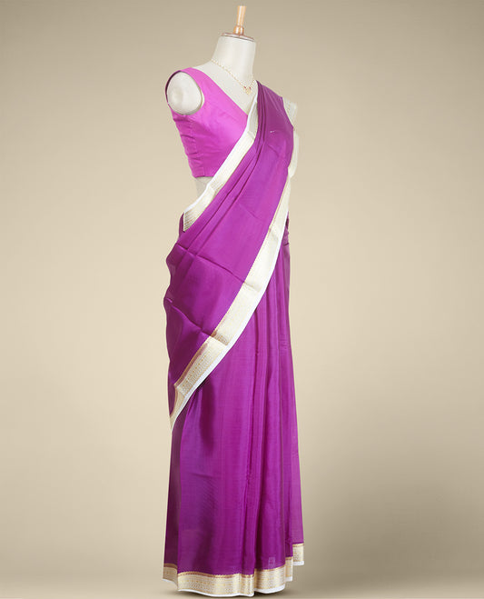 Purple mysore silk saree with contrast floral design border