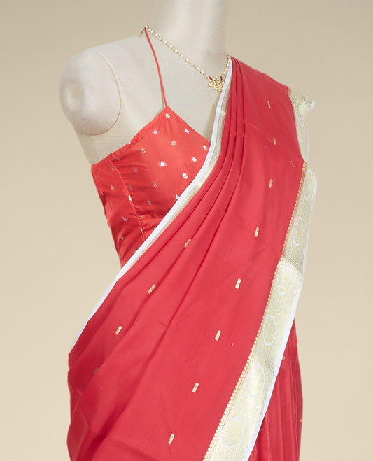 Red buttas mysore silk saree with contrast floral zari design border