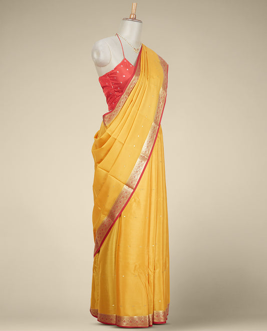 Yellow buttas mysore silk saree with contrast floral zari design border