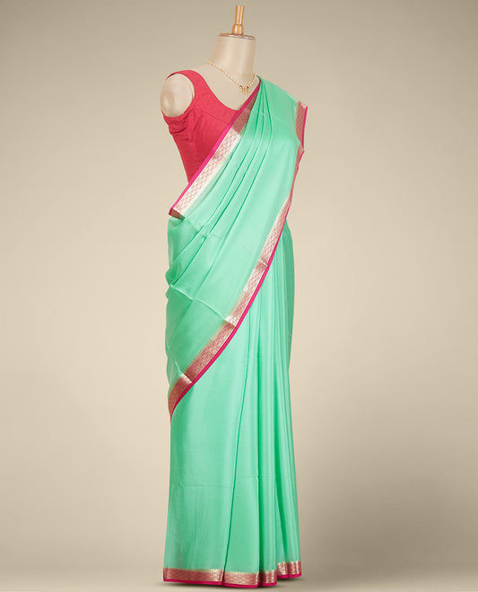 Green mysore silk saree with contrast ogee zari design border