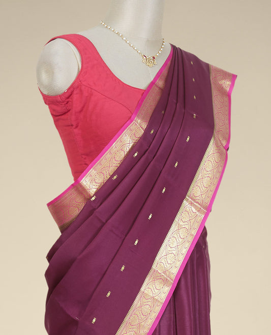 Maroon buttas mysore silk saree with contrast floral design border