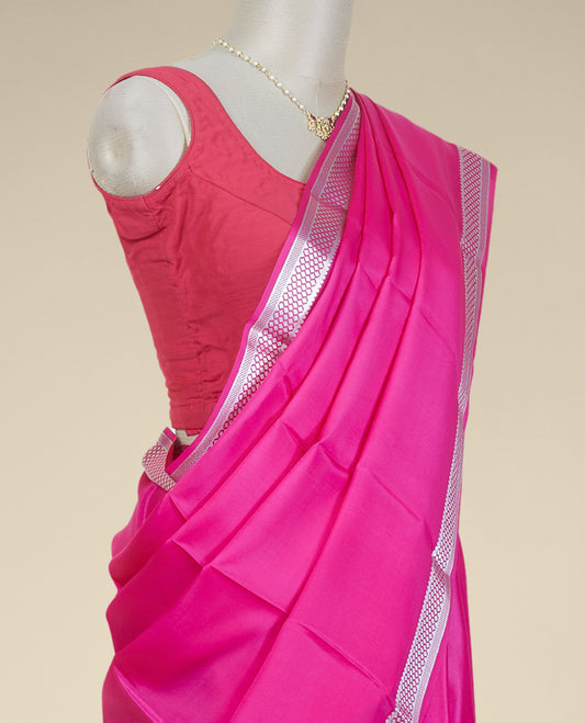 Pink mysore silk saree with self checked zari design border