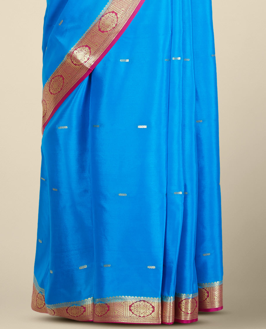 Blue buttas mysore silk saree with contrast floral design border