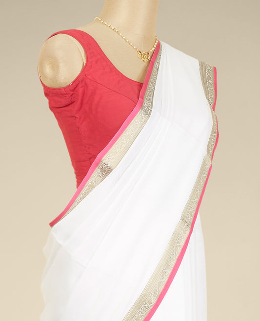 Cream mysore silk saree with contrast zari design border