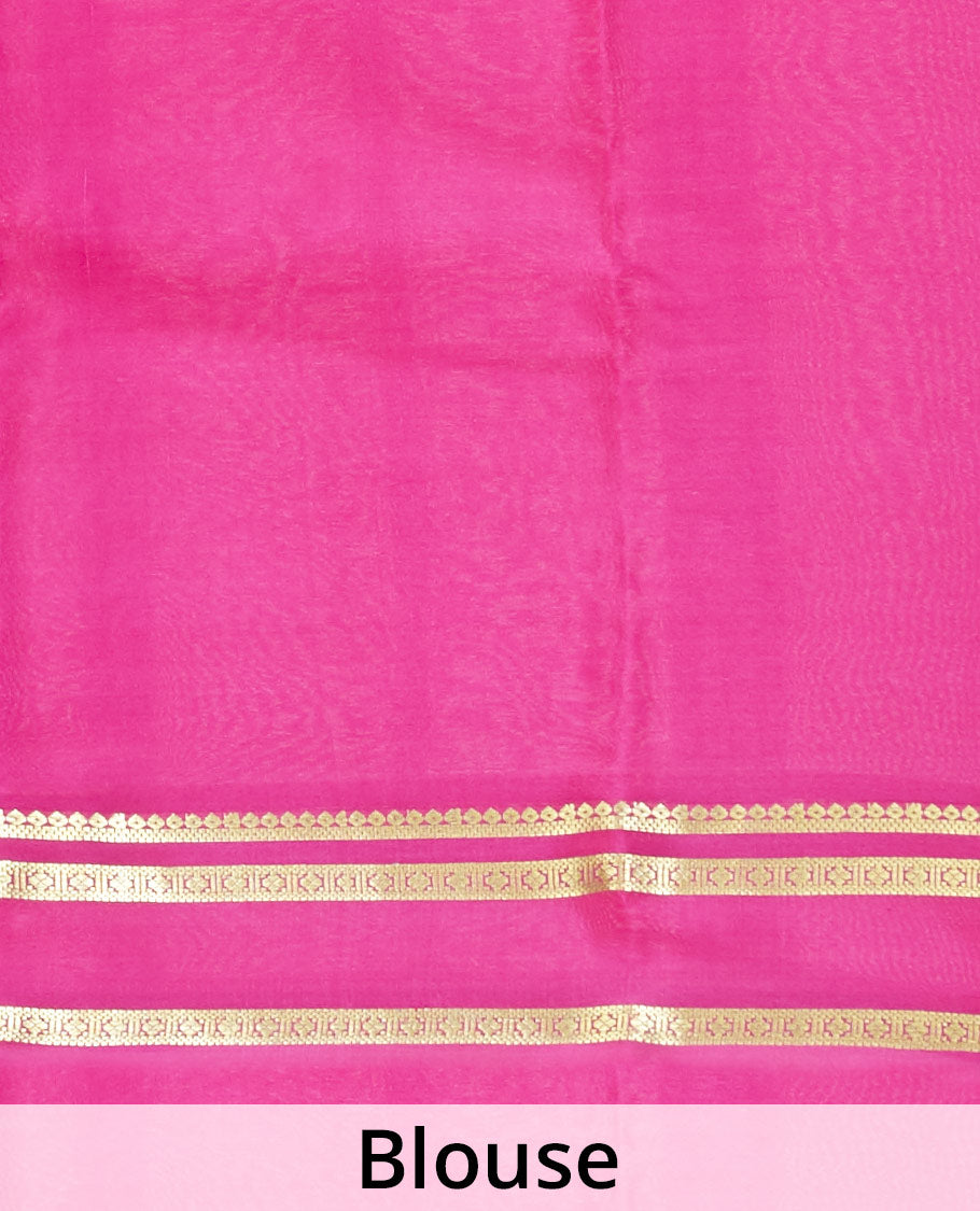 Green buttas mysore silk saree with contrast rettai pettu floral design border