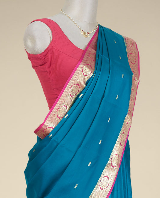 Green floral buttas mysore silk saree with contrast floral design border