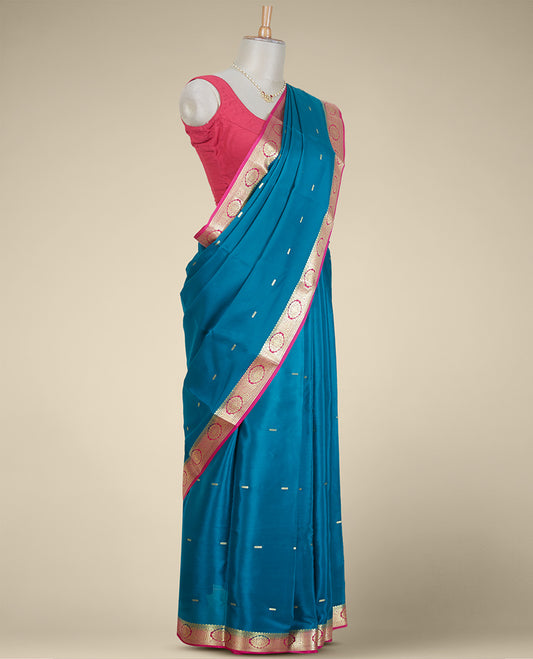 Green floral buttas mysore silk saree with contrast floral design border