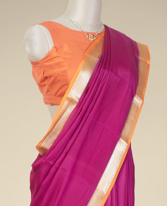 Purple mysore silk saree with contrast zari design border