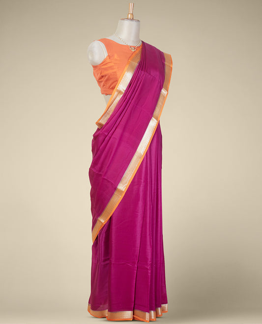 Purple mysore silk saree with contrast zari design border