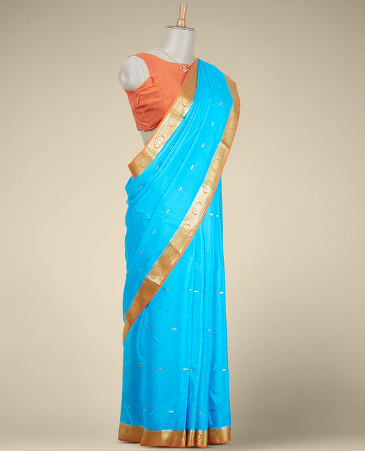Light Blue floral buttas mysore silk saree with contrast floral design border