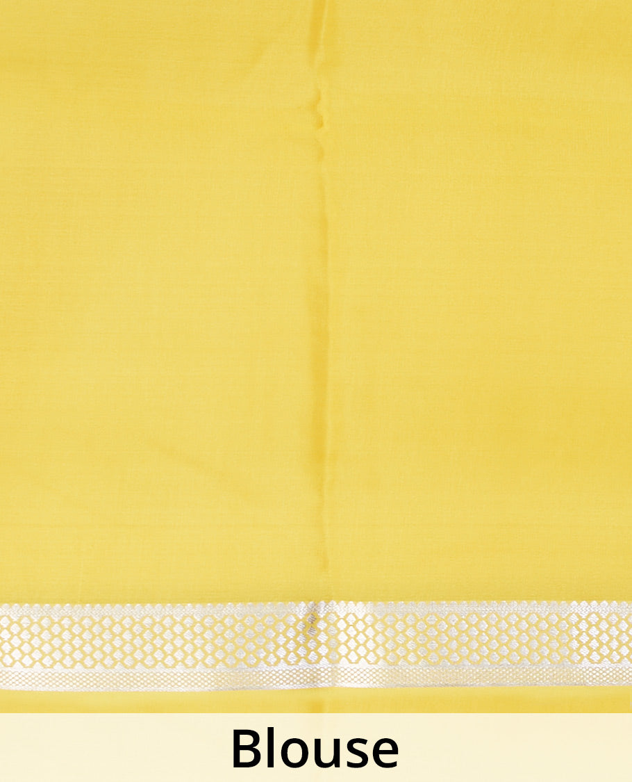 Yellow mysore silk saree with self checked zari design border