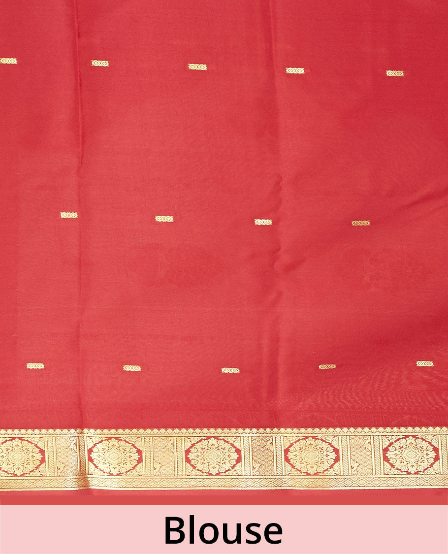Orange buttas mysore silk saree with contrast floral design border