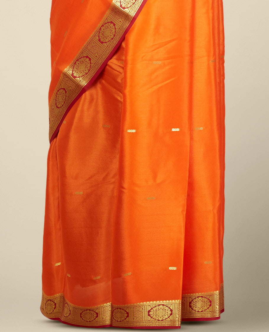 Orange buttas mysore silk saree with contrast floral design border