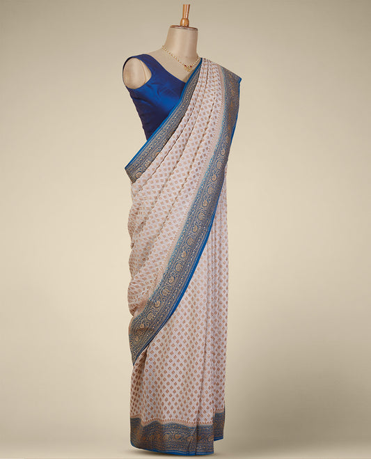 Sandal floral butta banaras georgette saree with self intricare zari design border