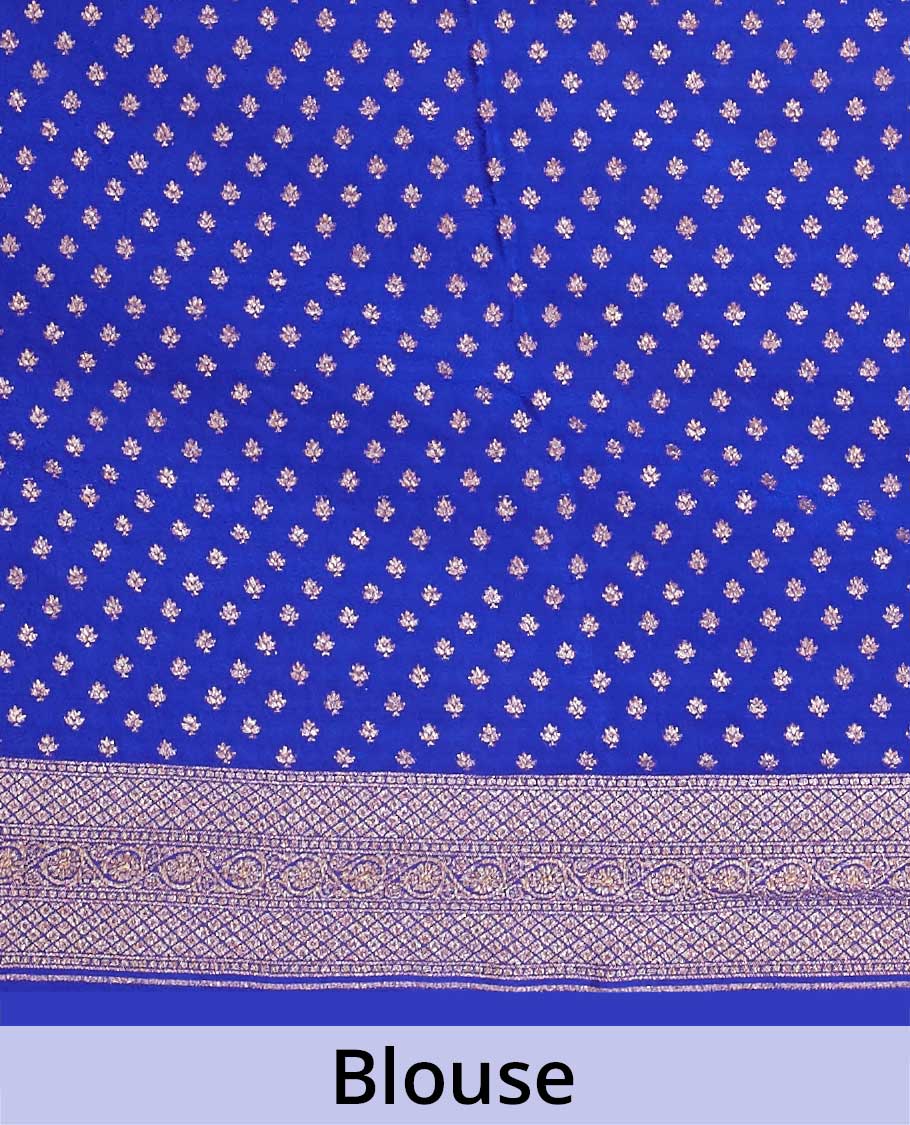 Blue striped floral design crepe with self intricate zari designb order