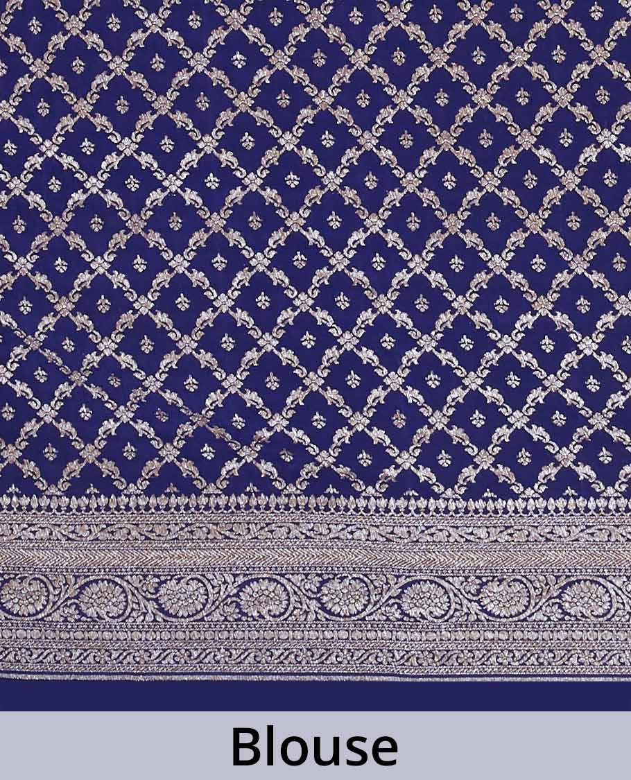 Blue floral butta banaras georgette saree with self floral design border
