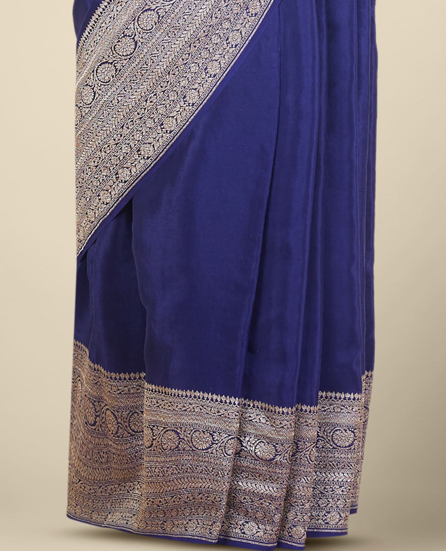 Blue floral butta banaras georgette saree with self floral design border